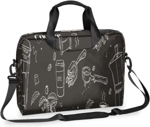 Hand Drawn Coffee Equipment Composition Background Laptop Bag 16 Inch with Shoulder Straps & Handle Water-Resistant Durable Messenger Bag for Men Women Business Office Travel Gifts