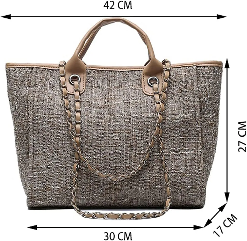 Handbags Shoulder Bags Women Tote Bag Nylon Large Handbag Chains Shoulder Bags Ladies Big Messenger Bag Shopping Bag (Black)