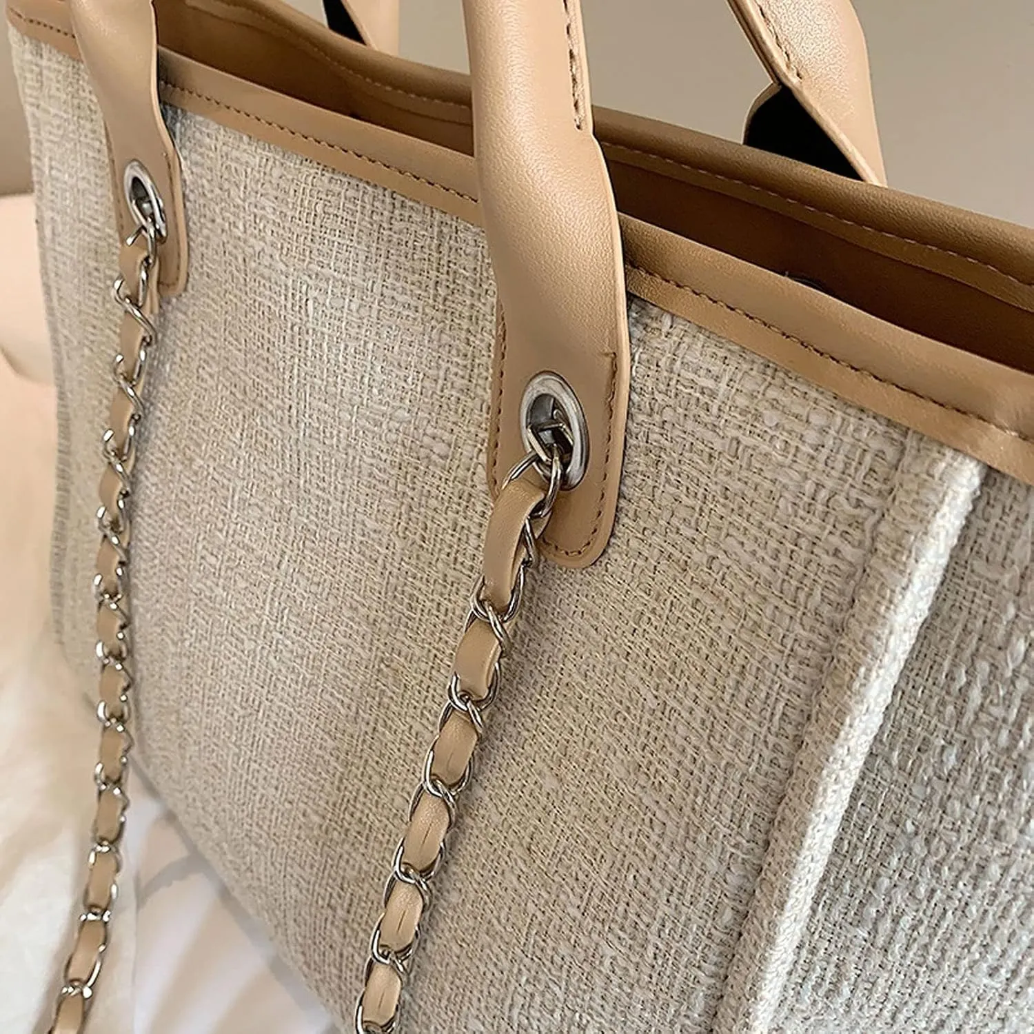 Handbags Shoulder Bags Women Tote Bag Nylon Large Handbag Chains Shoulder Bags Ladies Big Messenger Bag Shopping Bag (Black)