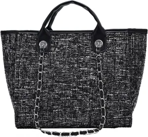 Handbags Shoulder Bags Women Tote Bag Nylon Large Handbag Chains Shoulder Bags Ladies Big Messenger Bag Shopping Bag (Black)