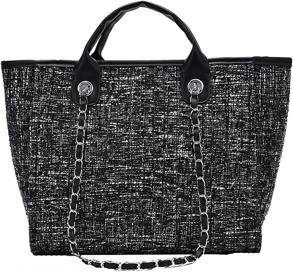 Handbags Shoulder Bags Women Tote Bag Nylon Large Handbag Chains Shoulder Bags Ladies Big Messenger Bag Shopping Bag (Black)