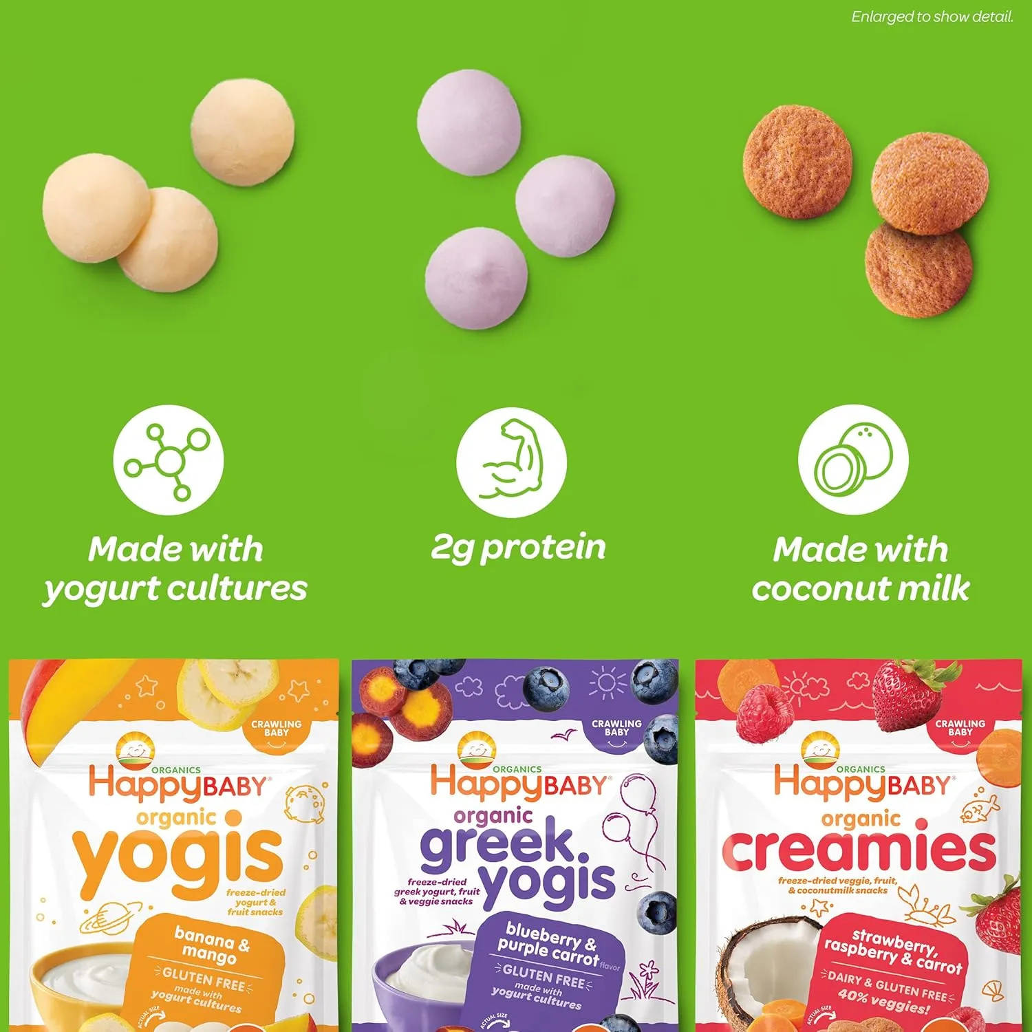 Happy Baby Organics Creamies Freeze-Dried Veggie & Fruit Snacks with Coconut Milk Strawberry Raspberry & Carrot, 1 Ounce (Pack of 8)