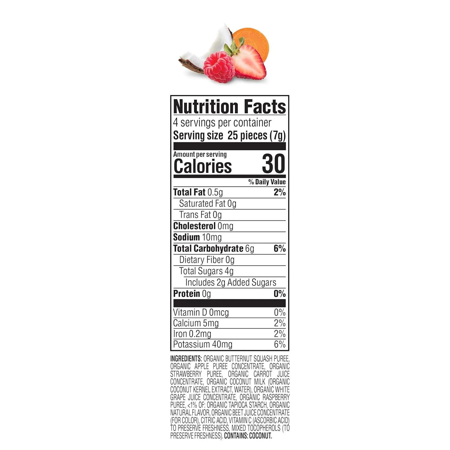 Happy Baby Organics Creamies Freeze-Dried Veggie & Fruit Snacks with Coconut Milk Strawberry Raspberry & Carrot, 1 Ounce (Pack of 8)