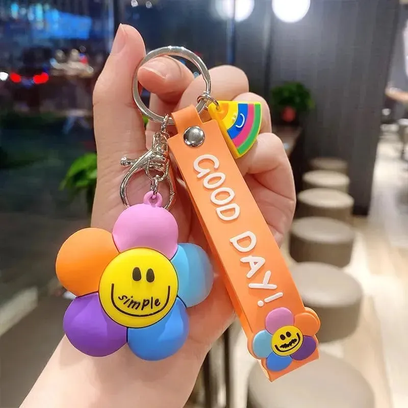 Happy Bloom Smiley Flower Keychain