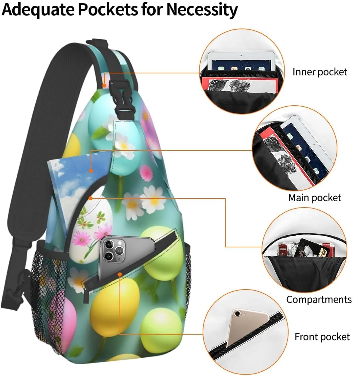 Happy Easter Holiday Unisex Casual Diagonal Chest Bag,Multipurpose Crossbody Shoulder Bag Travel Hiking Daypack