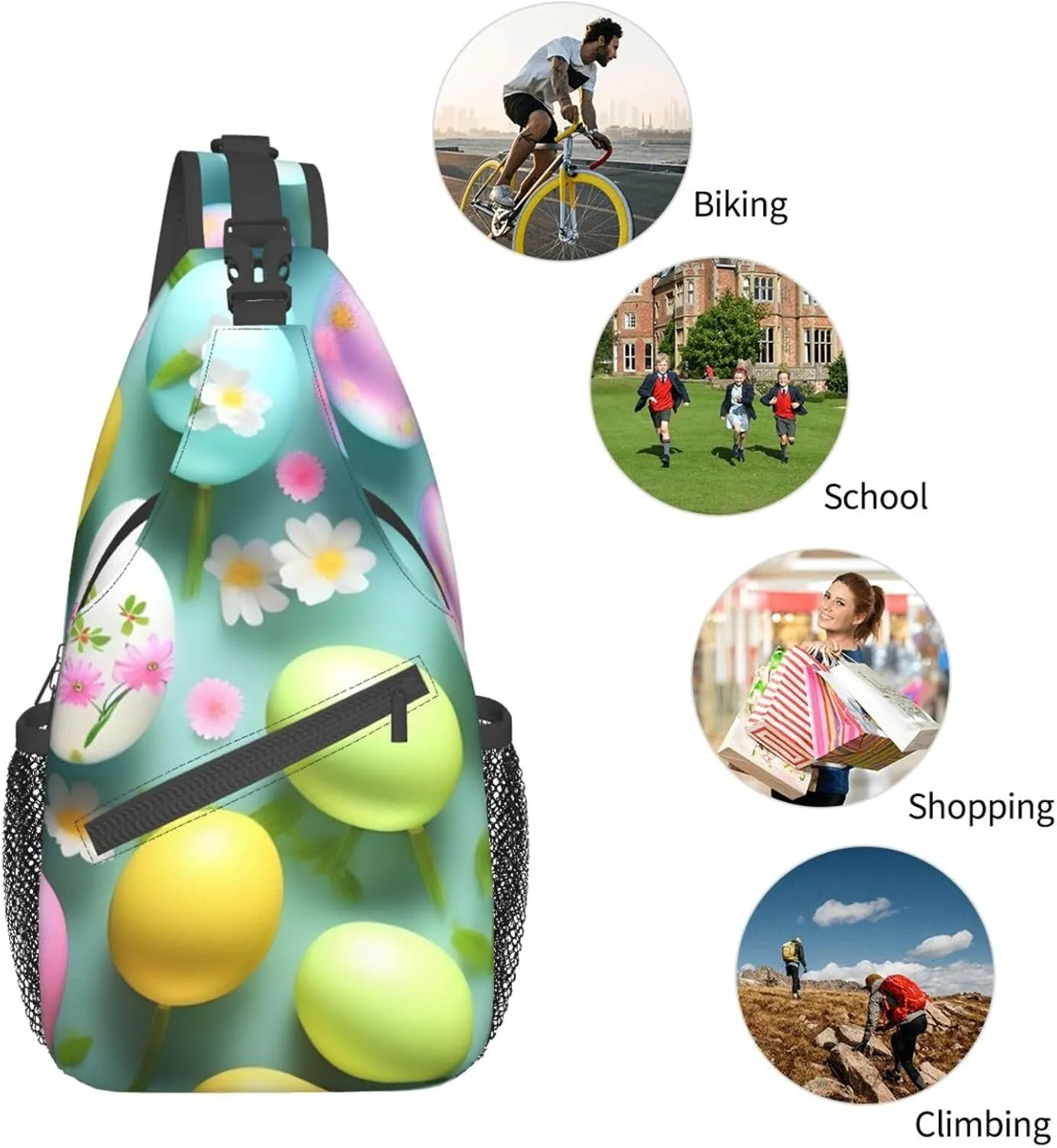 Happy Easter Holiday Unisex Casual Diagonal Chest Bag,Multipurpose Crossbody Shoulder Bag Travel Hiking Daypack
