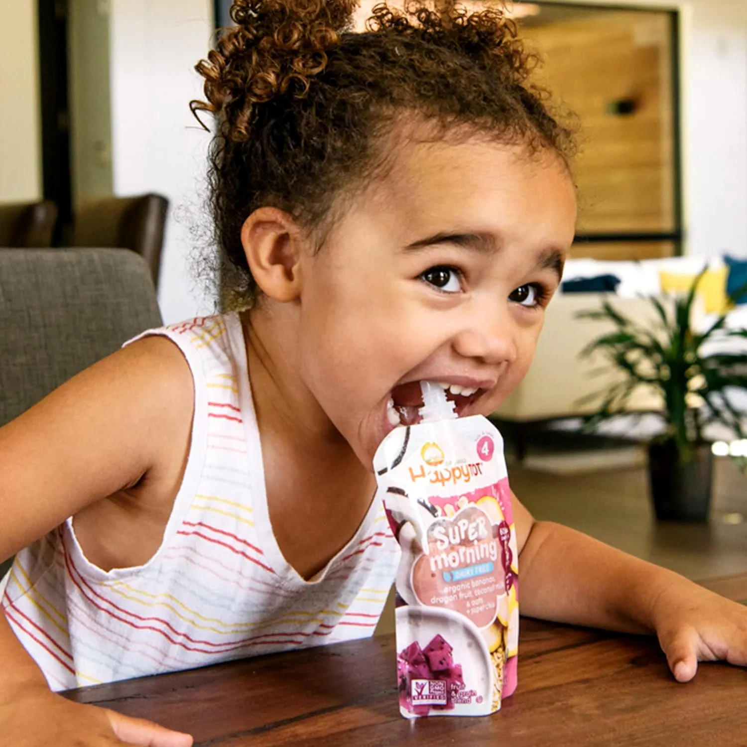 Happy Tot Organics Stage 4 Baby Food Pouches, Gluten Free, Super Morning Fruit & Oat Blend, Bananas, Blueberries, Yogurt, Oats & Chia, 4 Oz (Pack of 8)