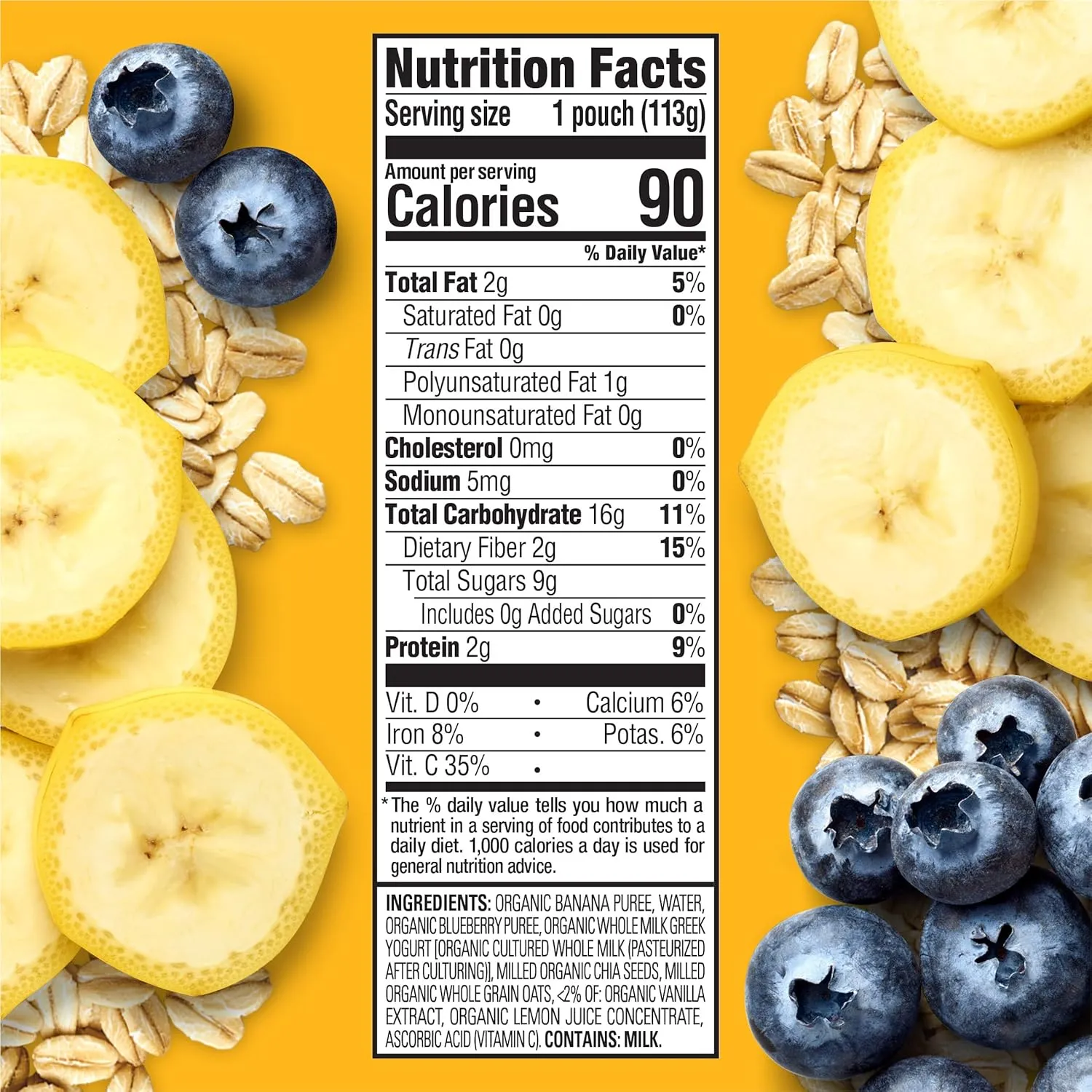 Happy Tot Organics Stage 4 Baby Food Pouches, Gluten Free, Super Morning Fruit & Oat Blend, Bananas, Blueberries, Yogurt, Oats & Chia, 4 Oz (Pack of 8)