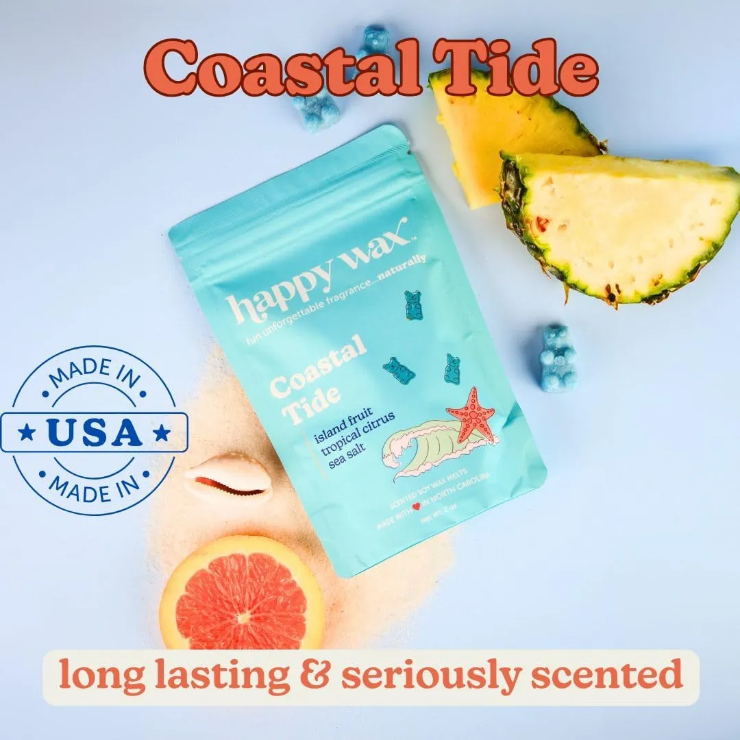 Happy Wax Beach Mix Premium Scented Natural, Non Toxic Soy Wax Melts – 6 Total Oz. of Scented Wax Melts. Includes: Pina Colada, Coastal Tide, and Pineapple Mango