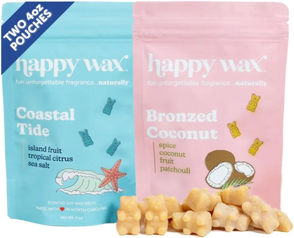 Happy Wax Seaside Mix Premium Scented Natural, Non Toxic Soy Wax Melts – 8 Total Oz. of Scented Wax Melts. Includes: Coastal Tide & Bronzed Coconut