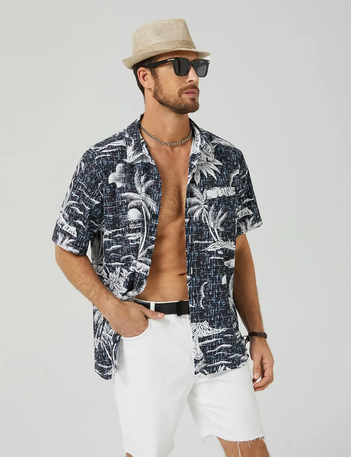 Hardaddy Men's Hawaiian Shirt Short Sleeves Coconut Printed Button Down Summer Beach Casual Shirts