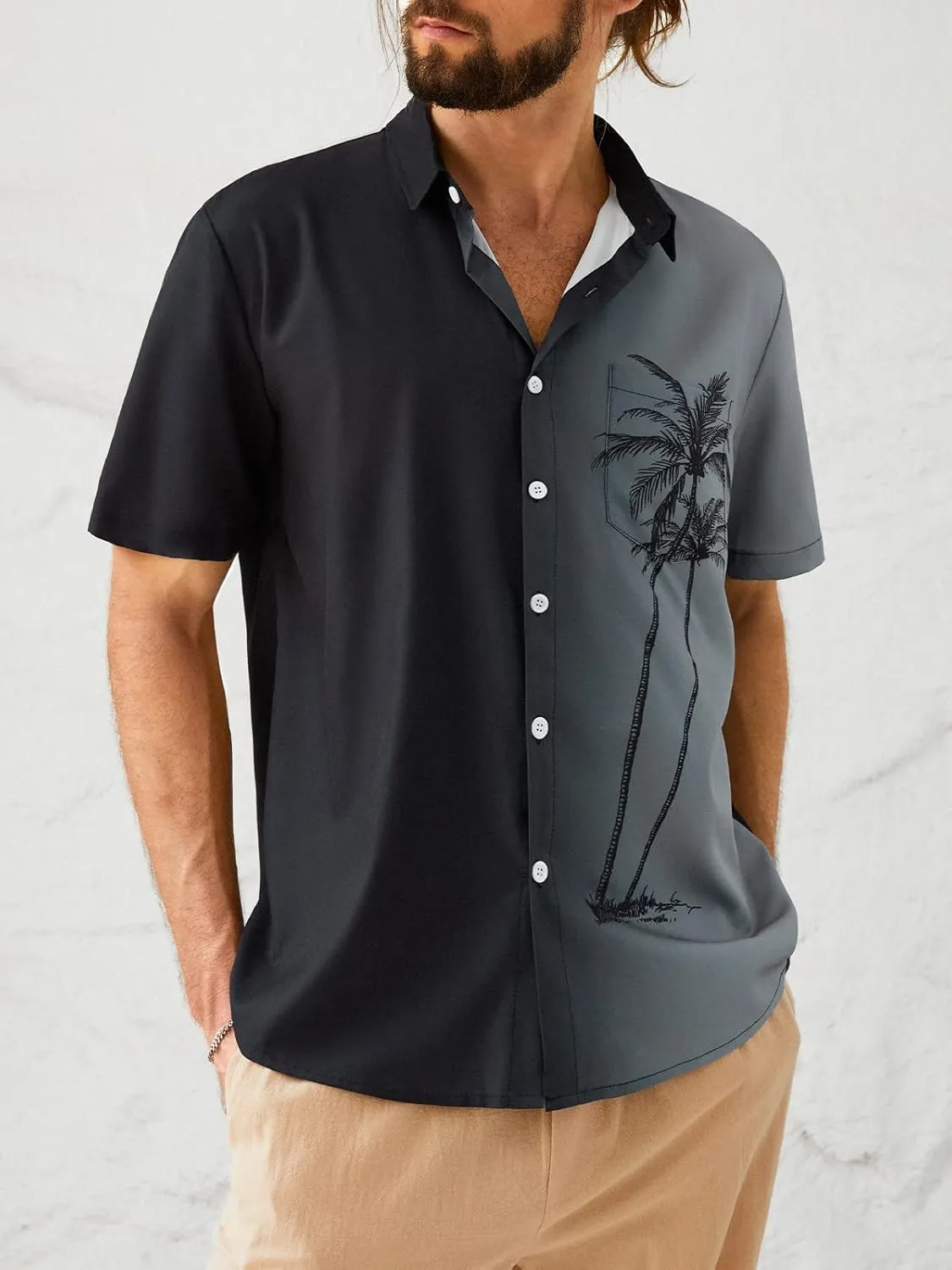 Hardaddy Men's Hawaiian Shirt Short Sleeves Coconut Printed Button Down Summer Beach Casual Shirts