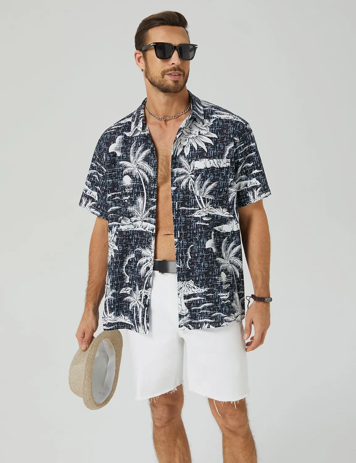 Hardaddy Men's Hawaiian Shirt Short Sleeves Coconut Printed Button Down Summer Beach Casual Shirts