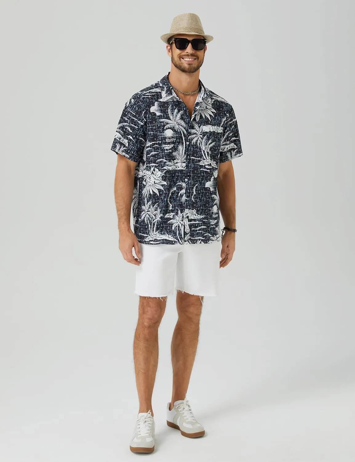 Hardaddy Men's Hawaiian Shirt Short Sleeves Coconut Printed Button Down Summer Beach Casual Shirts