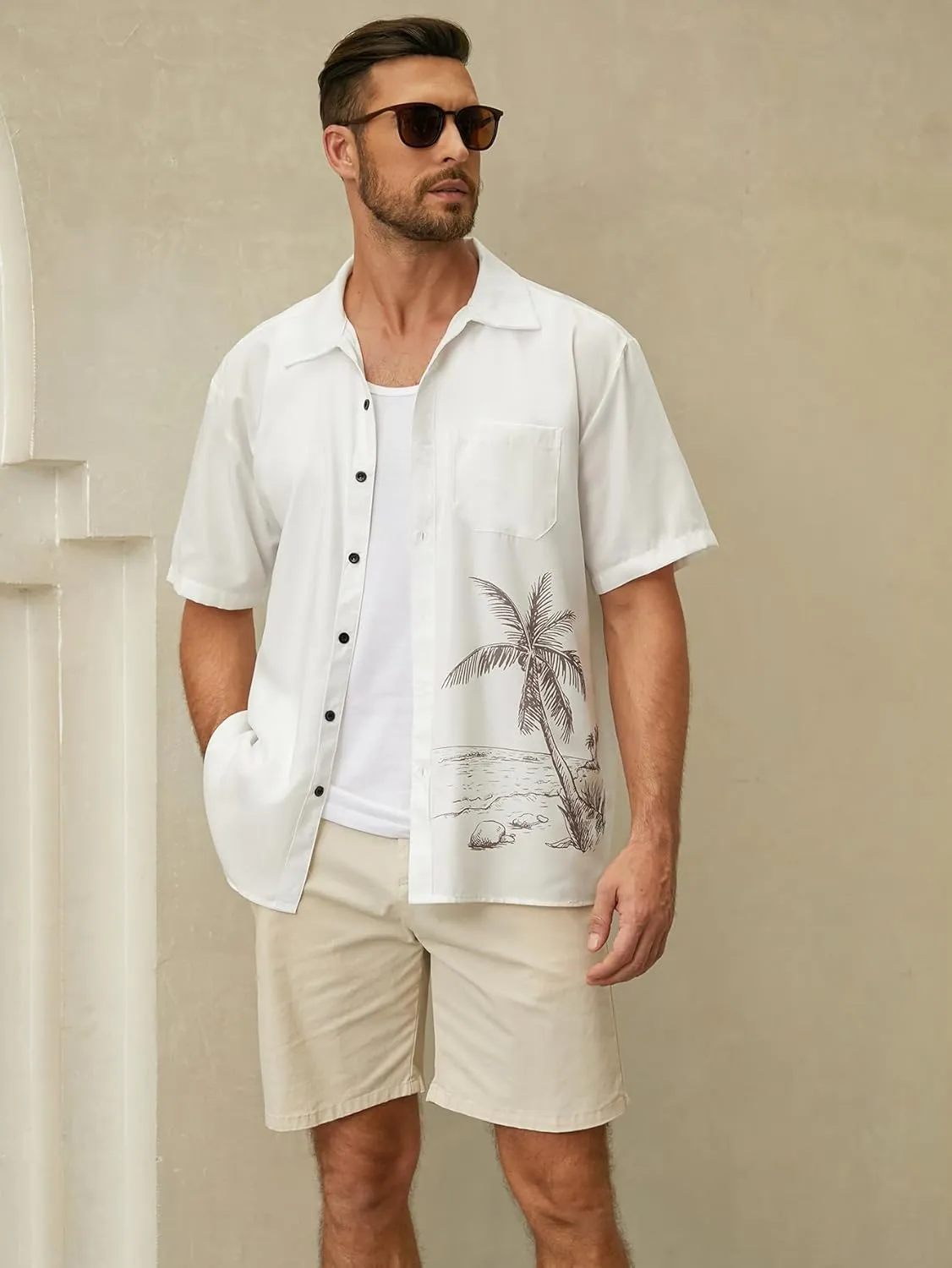 Hardaddy Men's Hawaiian Shirt Short Sleeves Coconut Printed Button Down Summer Beach Casual Shirts