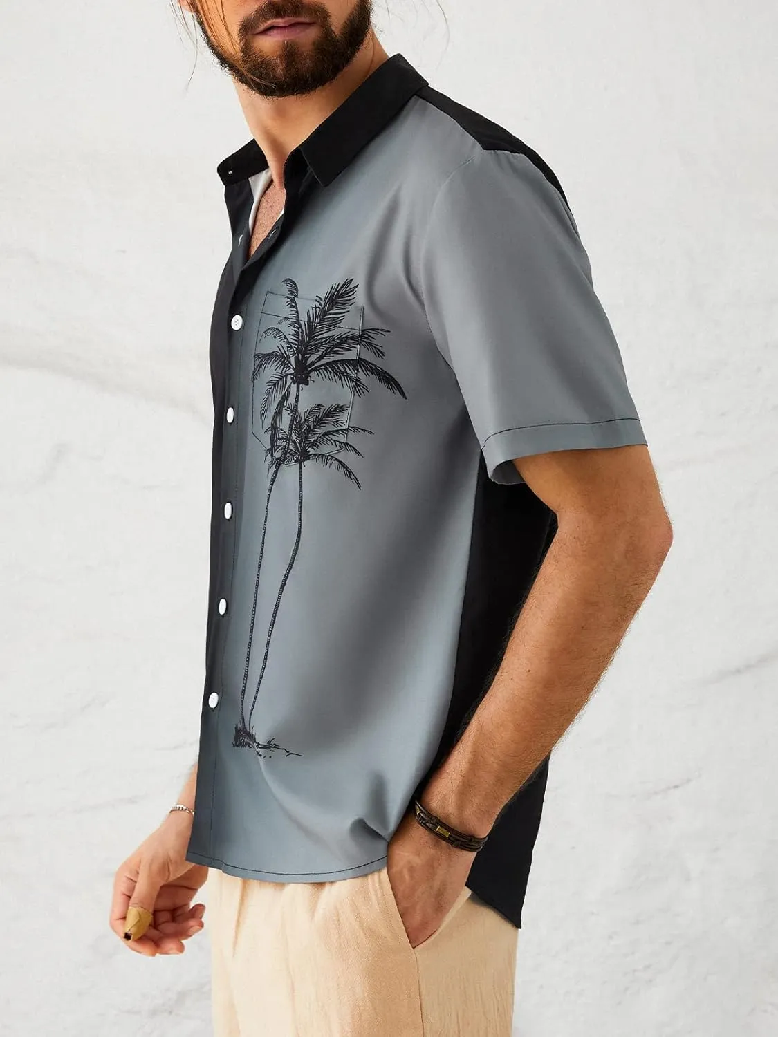 Hardaddy Men's Hawaiian Shirt Short Sleeves Coconut Printed Button Down Summer Beach Casual Shirts