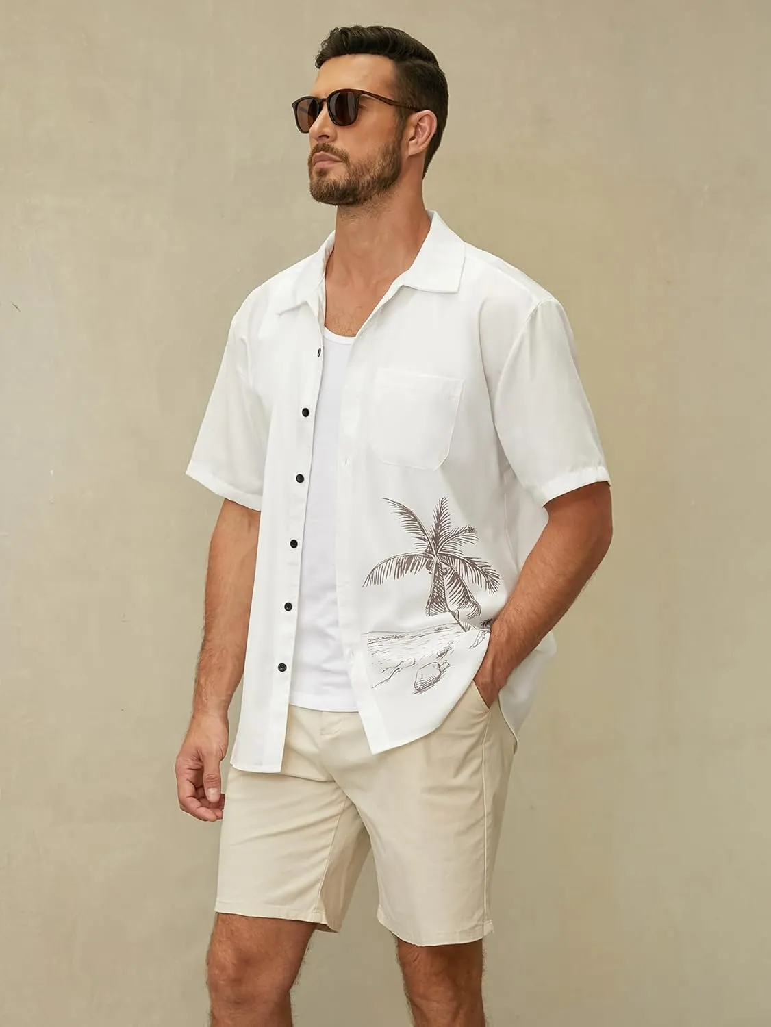 Hardaddy Men's Hawaiian Shirt Short Sleeves Coconut Printed Button Down Summer Beach Casual Shirts