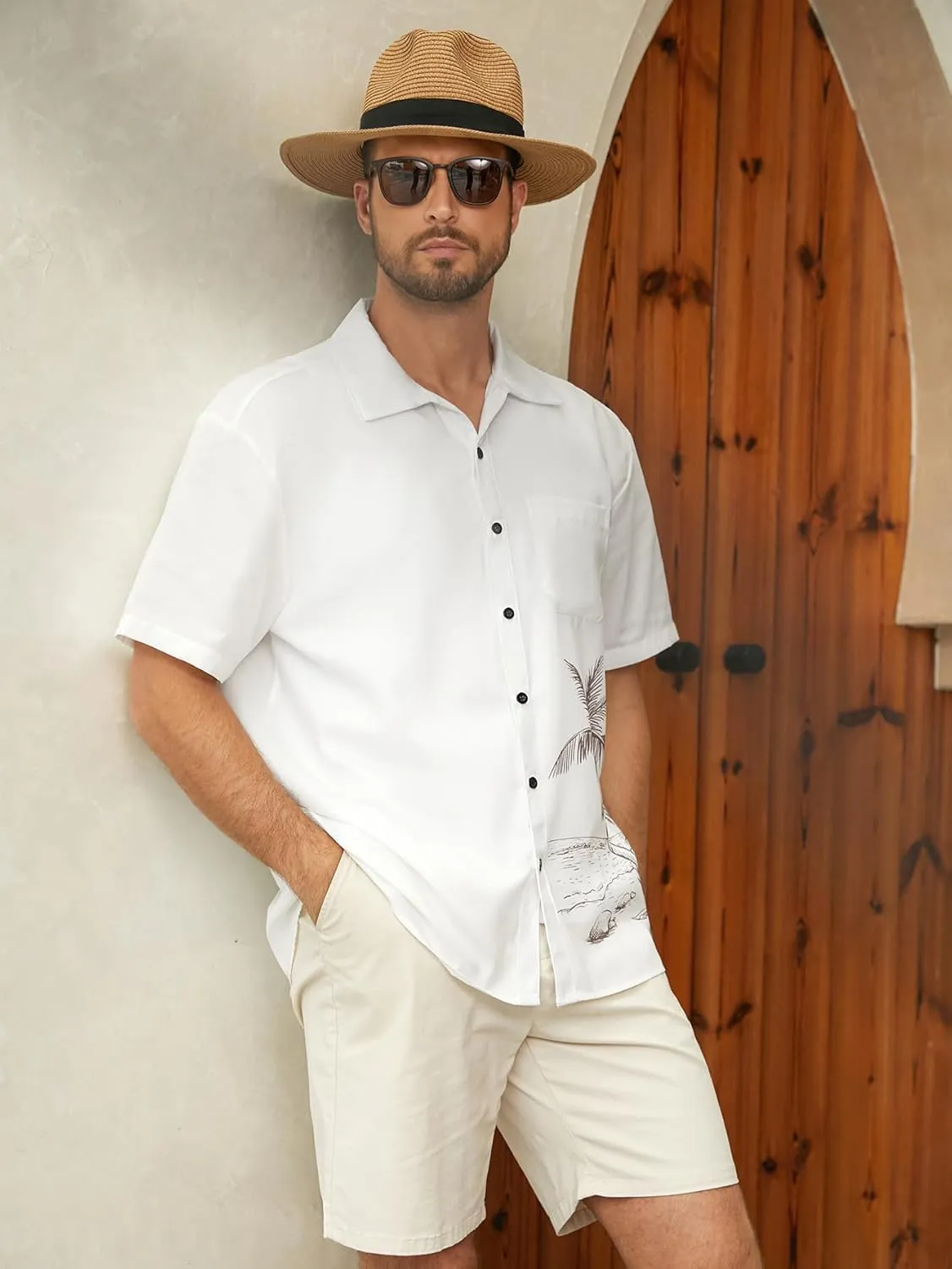 Hardaddy Men's Hawaiian Shirt Short Sleeves Coconut Printed Button Down Summer Beach Casual Shirts