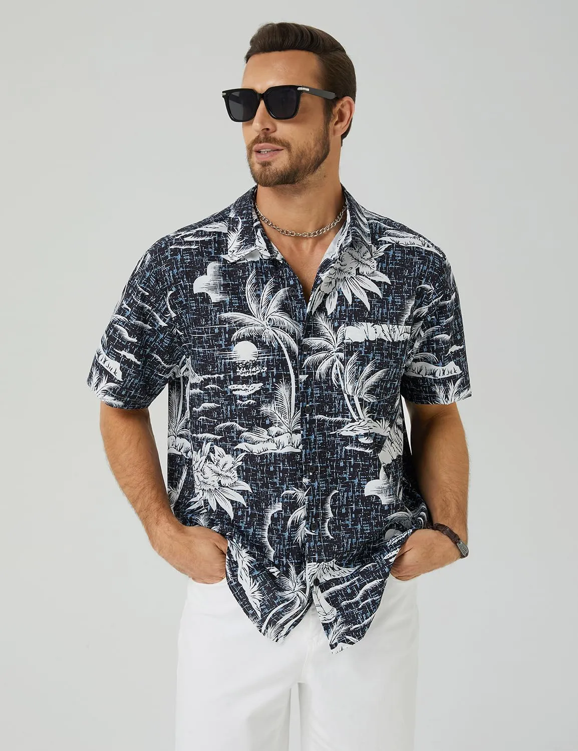 Hardaddy Men's Hawaiian Shirt Short Sleeves Coconut Printed Button Down Summer Beach Casual Shirts