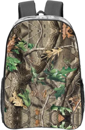 Hardwoods Green Camo Print Functional Transparent Backpack Pvc Clear Bag Compartment Pockets Everyday Use﻿