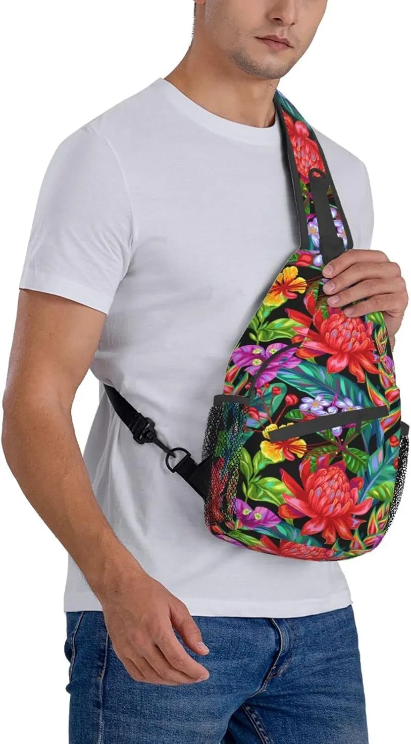 Hawaii Hawaiian Sling Bag,Multipurpose Crossbody Backpack Shoulder Chest Bag for Women Men Travel Hiking Daypack