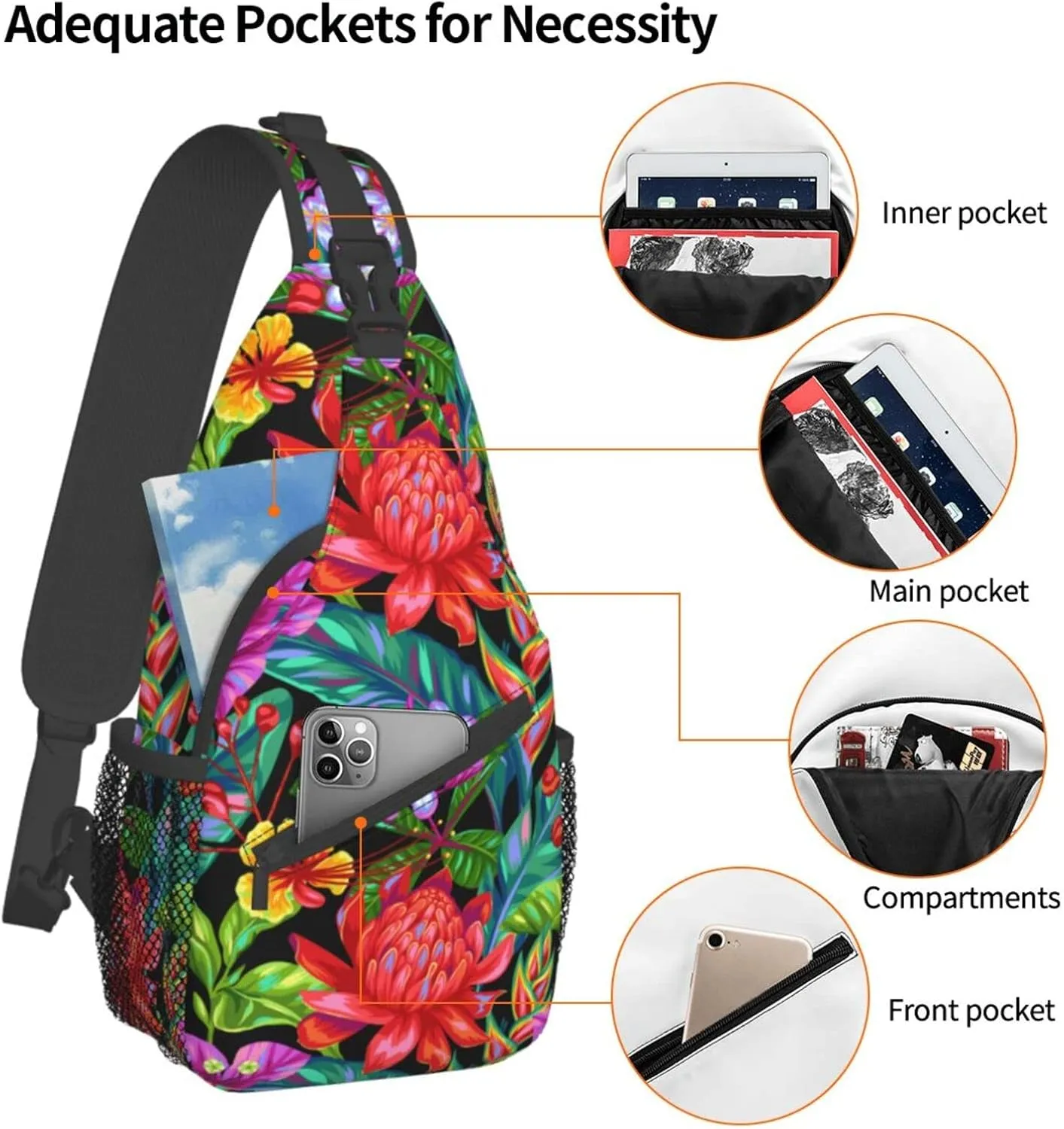 Hawaii Hawaiian Sling Bag,Multipurpose Crossbody Backpack Shoulder Chest Bag for Women Men Travel Hiking Daypack