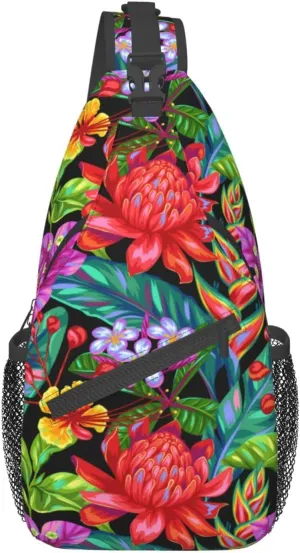 Hawaii Hawaiian Sling Bag,Multipurpose Crossbody Backpack Shoulder Chest Bag for Women Men Travel Hiking Daypack