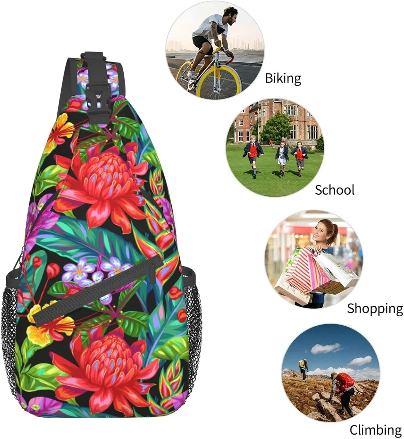 Hawaii Hawaiian Sling Bag,Multipurpose Crossbody Backpack Shoulder Chest Bag for Women Men Travel Hiking Daypack