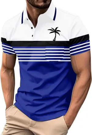 Hawaiian Shirt for Men Short Sleeve Button Down Collar Tops Tropical Coconut Tree Graphic Beach Summer Shirts for Dad