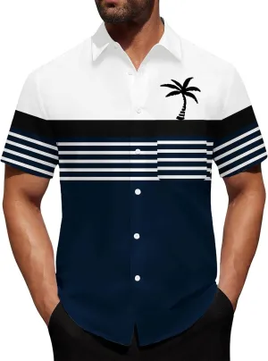 Hawaiian Shirt for Men Short Sleeve Button Down Collar Tops Tropical Coconut Tree Printed Holiday Beach Summer Shirts