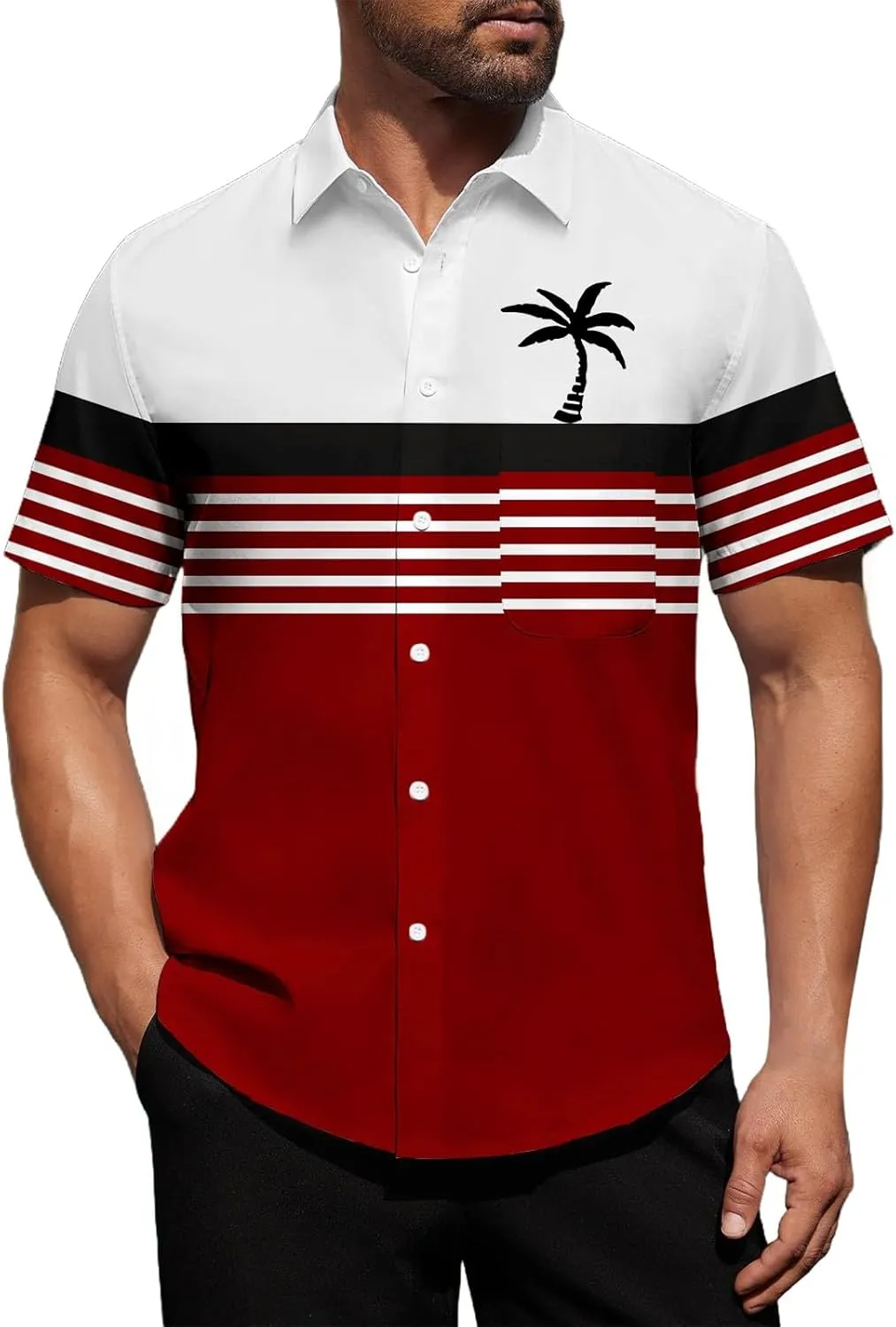Hawaiian Shirt for Men Short Sleeve Button Down Collar Tops Tropical Coconut Tree Printed Holiday Beach Summer Shirts