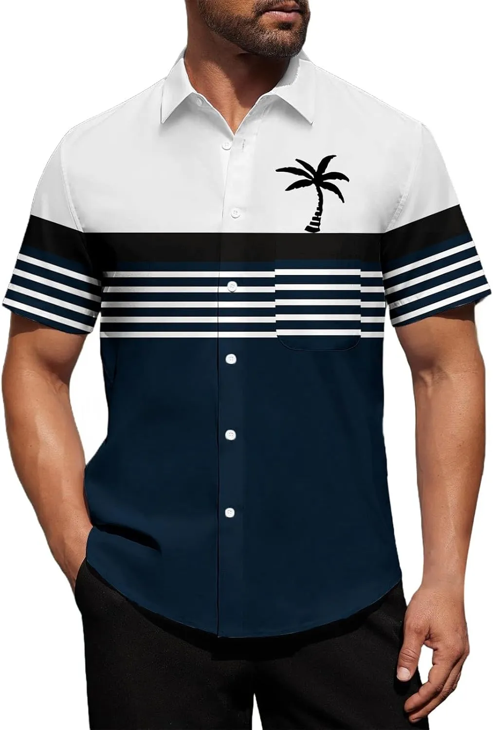 Hawaiian Shirt for Men Short Sleeve Button Down Collar Tops Tropical Coconut Tree Printed Holiday Beach Summer Shirts