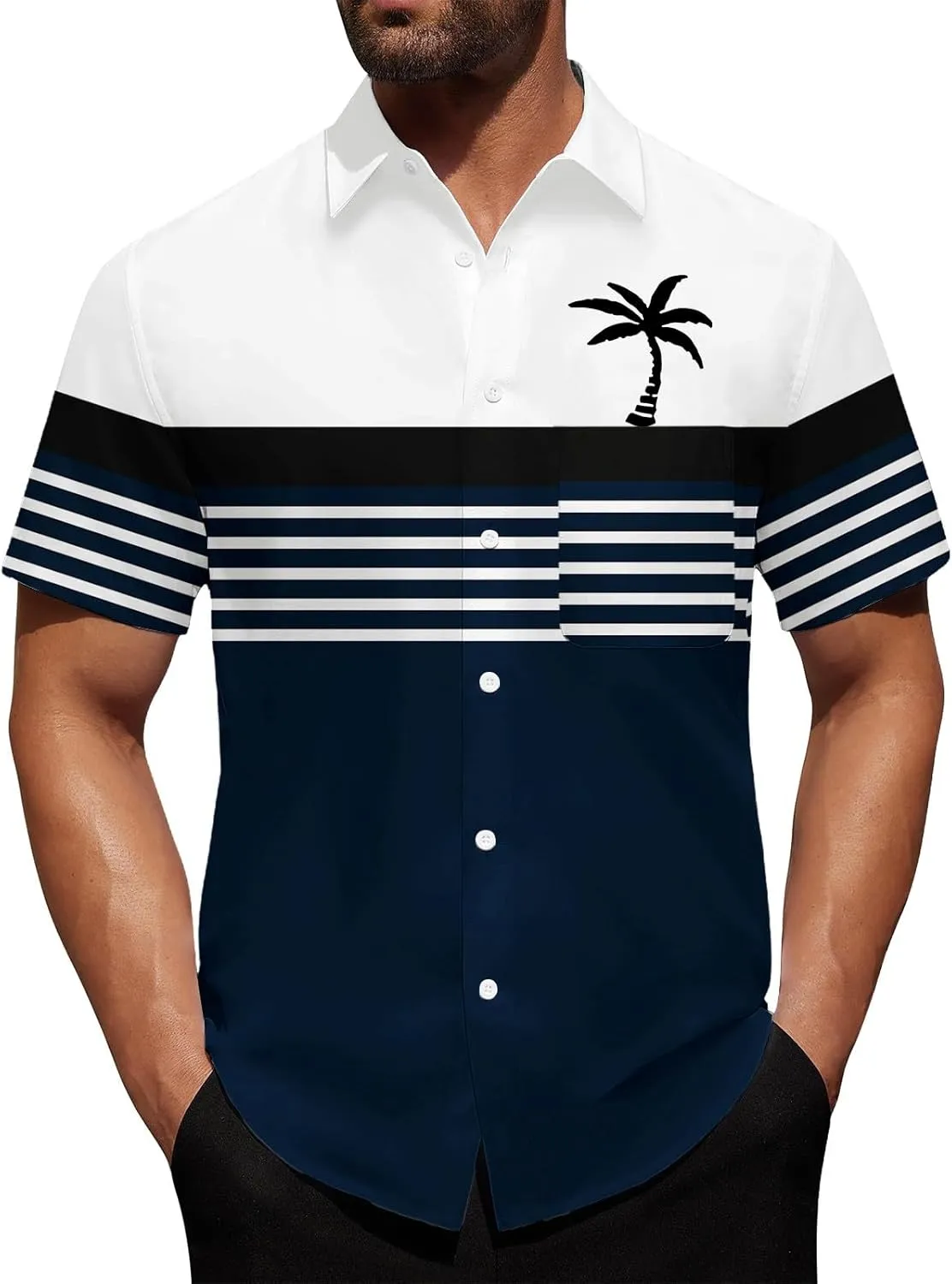 Hawaiian Shirt for Men Short Sleeve Button Down Collar Tops Tropical Coconut Tree Printed Holiday Beach Summer Shirts