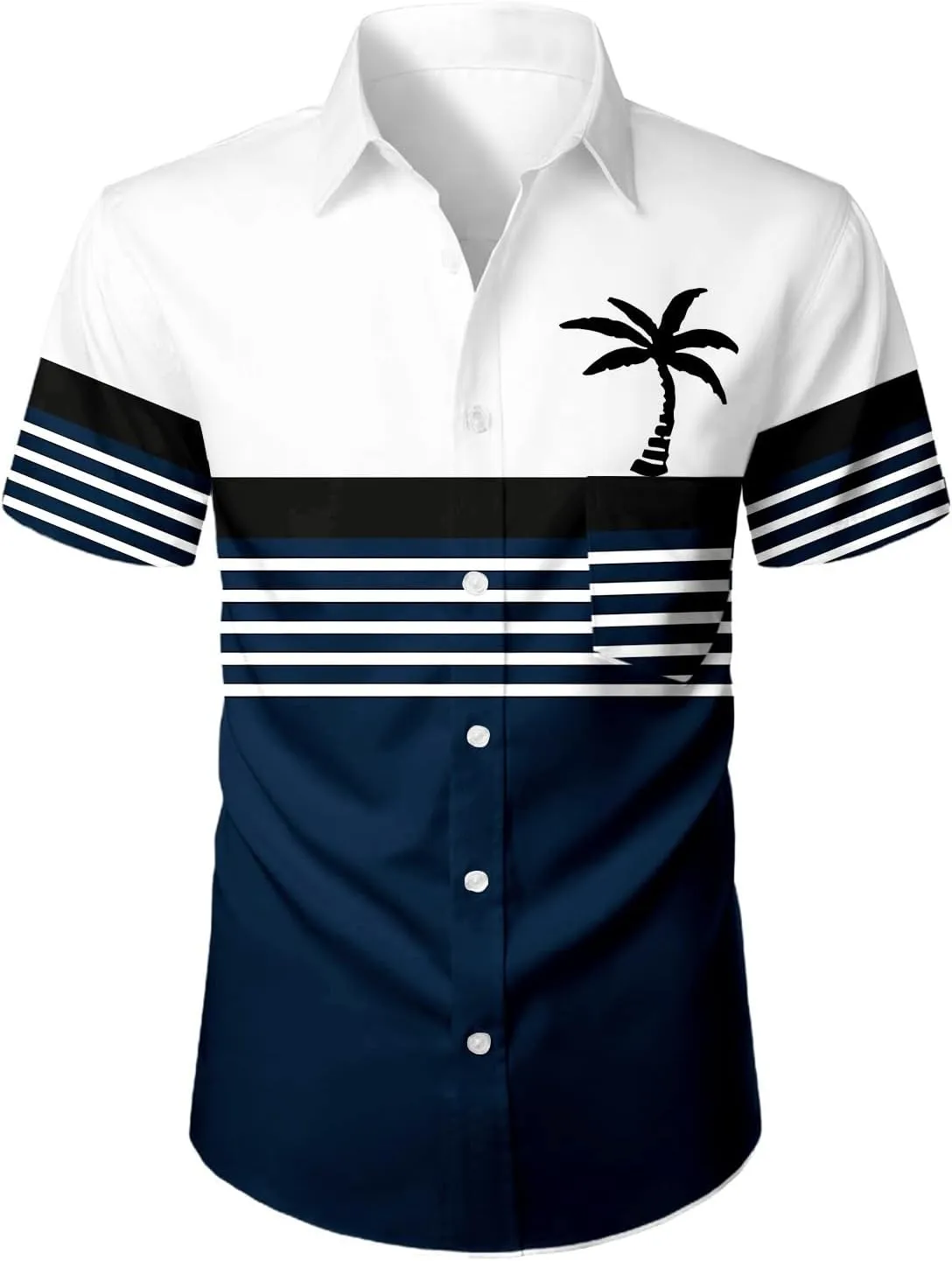 Hawaiian Shirt for Men Short Sleeve Button Down Collar Tops Tropical Coconut Tree Printed Holiday Beach Summer Shirts