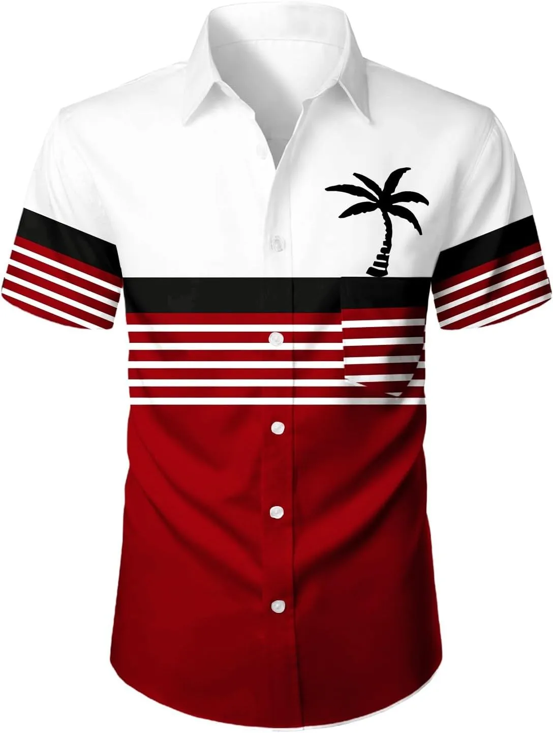 Hawaiian Shirt for Men Short Sleeve Button Down Collar Tops Tropical Coconut Tree Printed Holiday Beach Summer Shirts