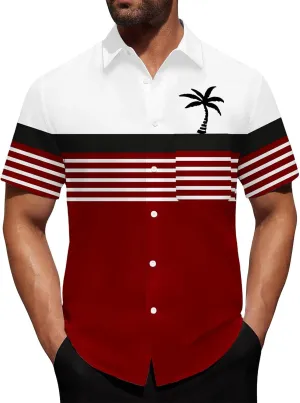 Hawaiian Shirt for Men Short Sleeve Button Down Collar Tops Tropical Coconut Tree Printed Holiday Beach Summer Shirts