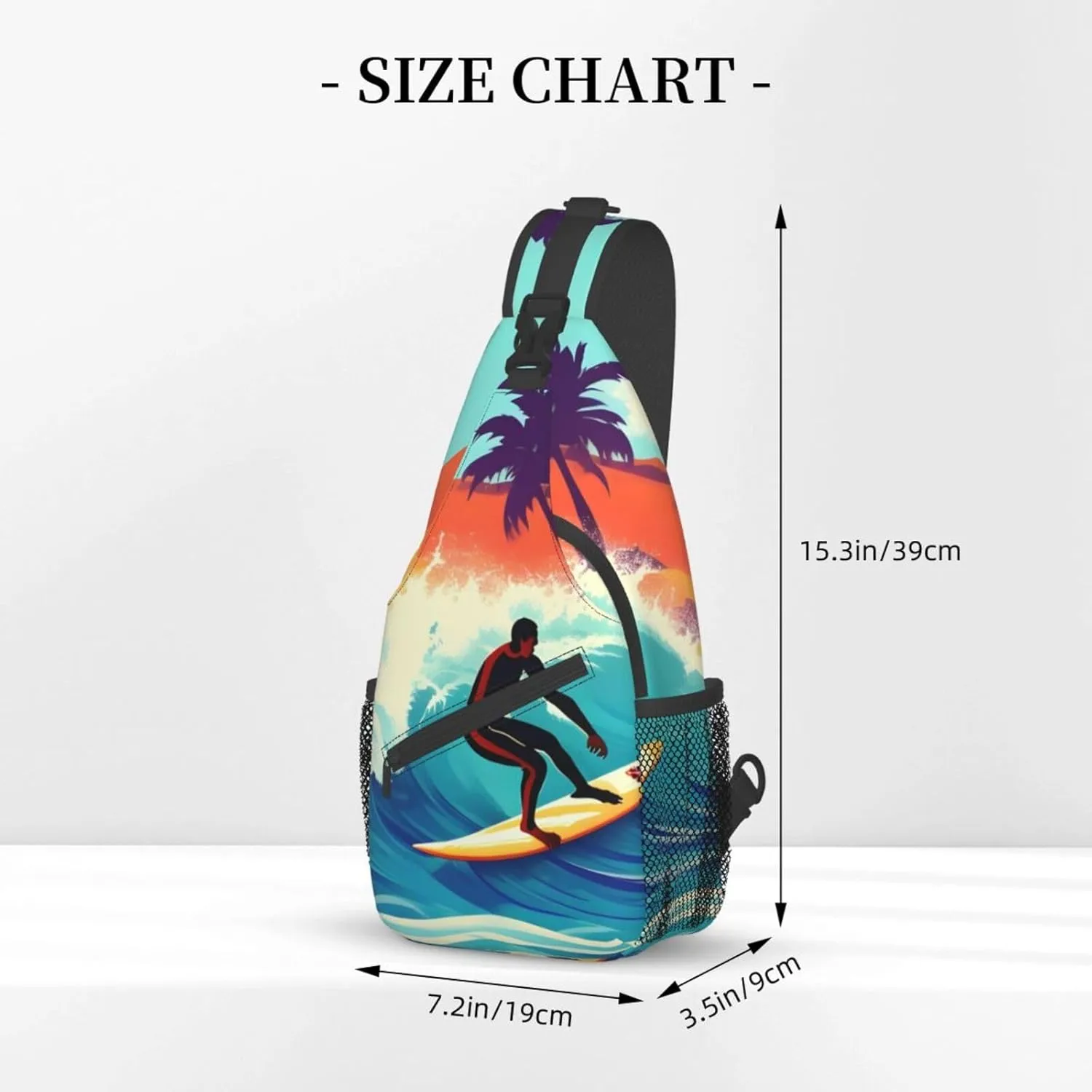 Hawaiian Surfer On Wavy Unisex Casual Diagonal Chest Bag,Multipurpose Crossbody Shoulder Bag Travel Hiking Daypack