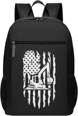 Heavy Equipment Operator Excavator Us Flag Travel Laptop Backpack, Business Anti Theft Slim Sturdy Laptops Backpacks, College Computer Bag Gift for Men & Women Fits 17 Inch Notebook,Black