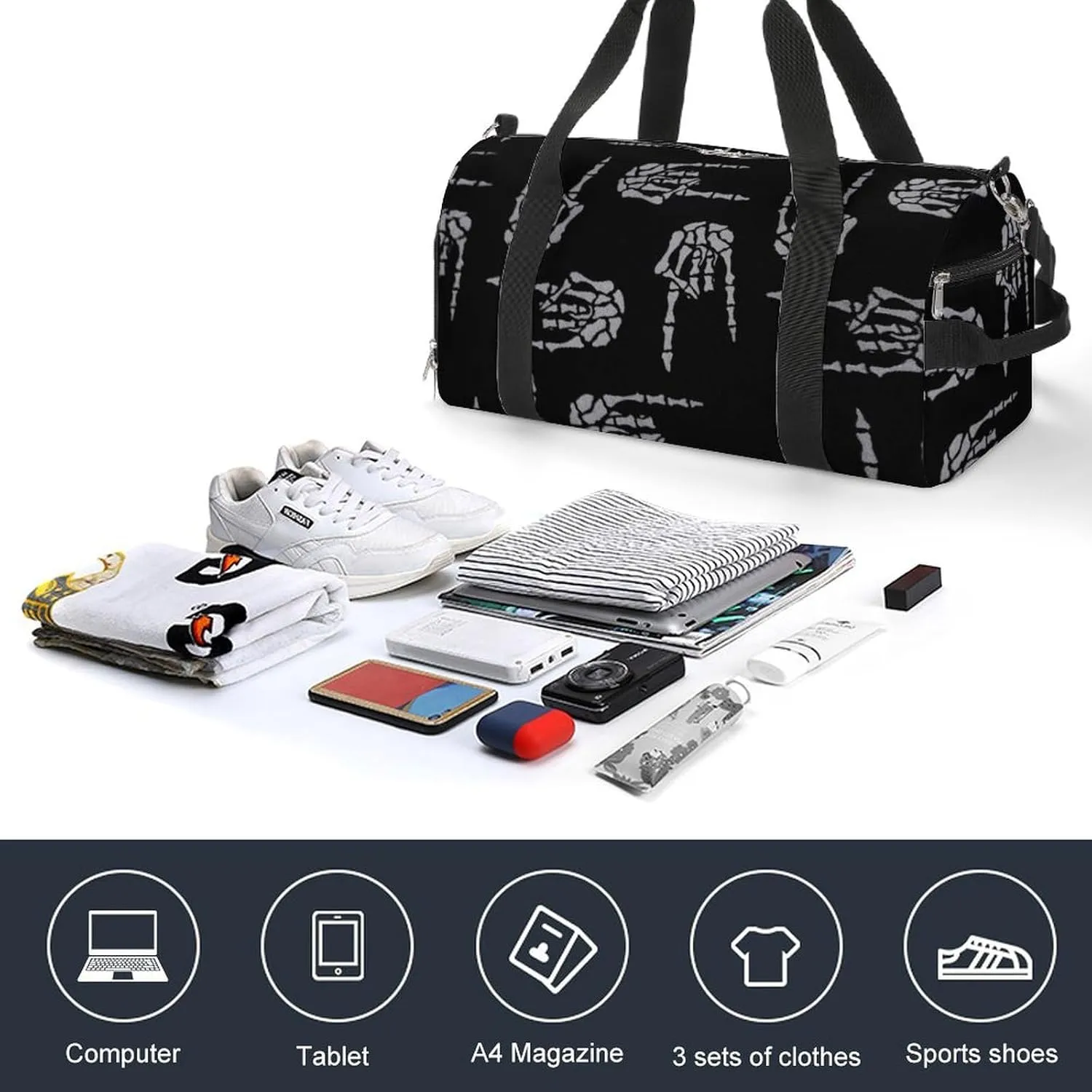 Heavy Metal Skull Rock Hand A Fitness Bag with Large Storage Space Is Suitable for Portable Outdoor Use