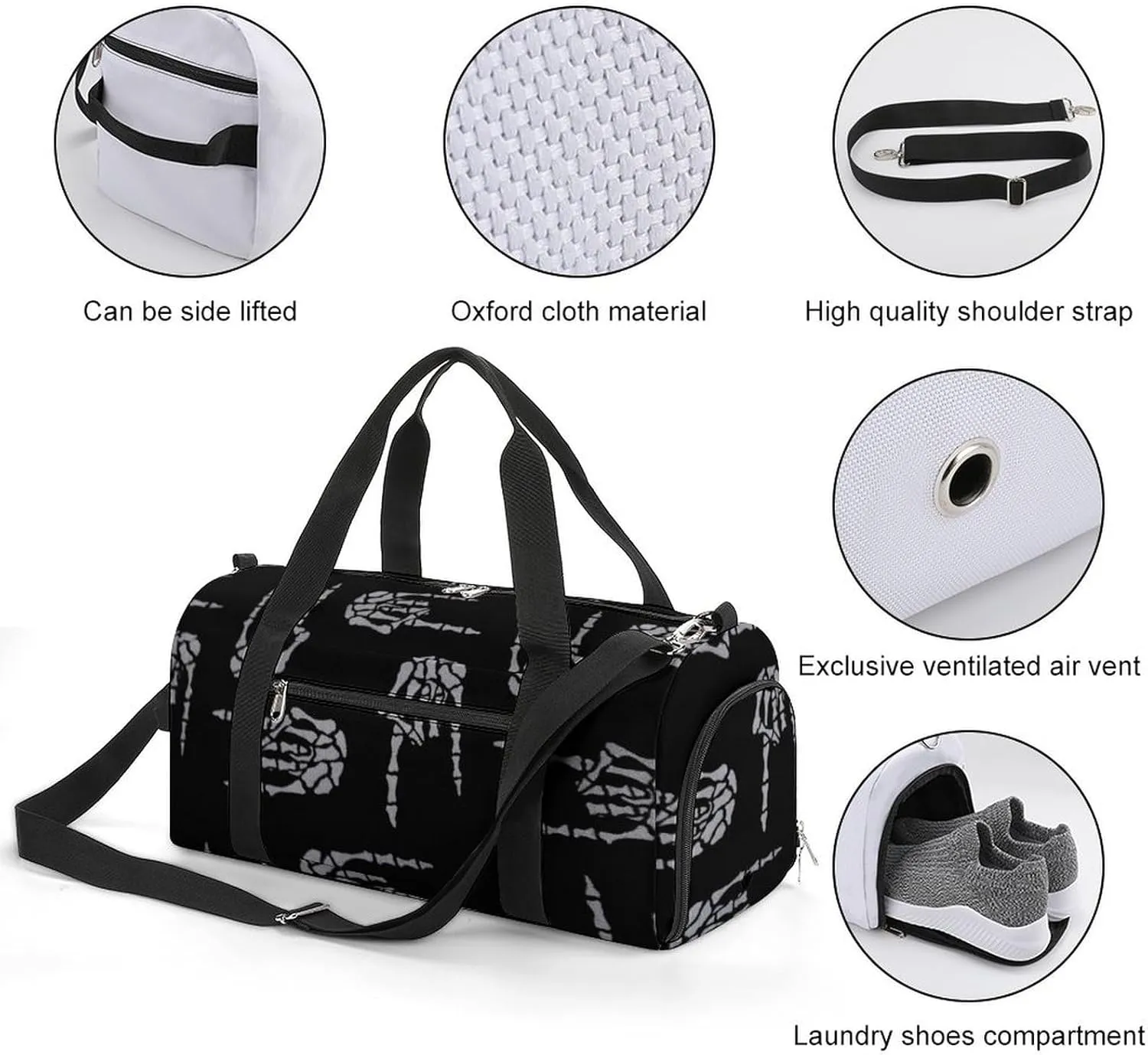 Heavy Metal Skull Rock Hand A Fitness Bag with Large Storage Space Is Suitable for Portable Outdoor Use