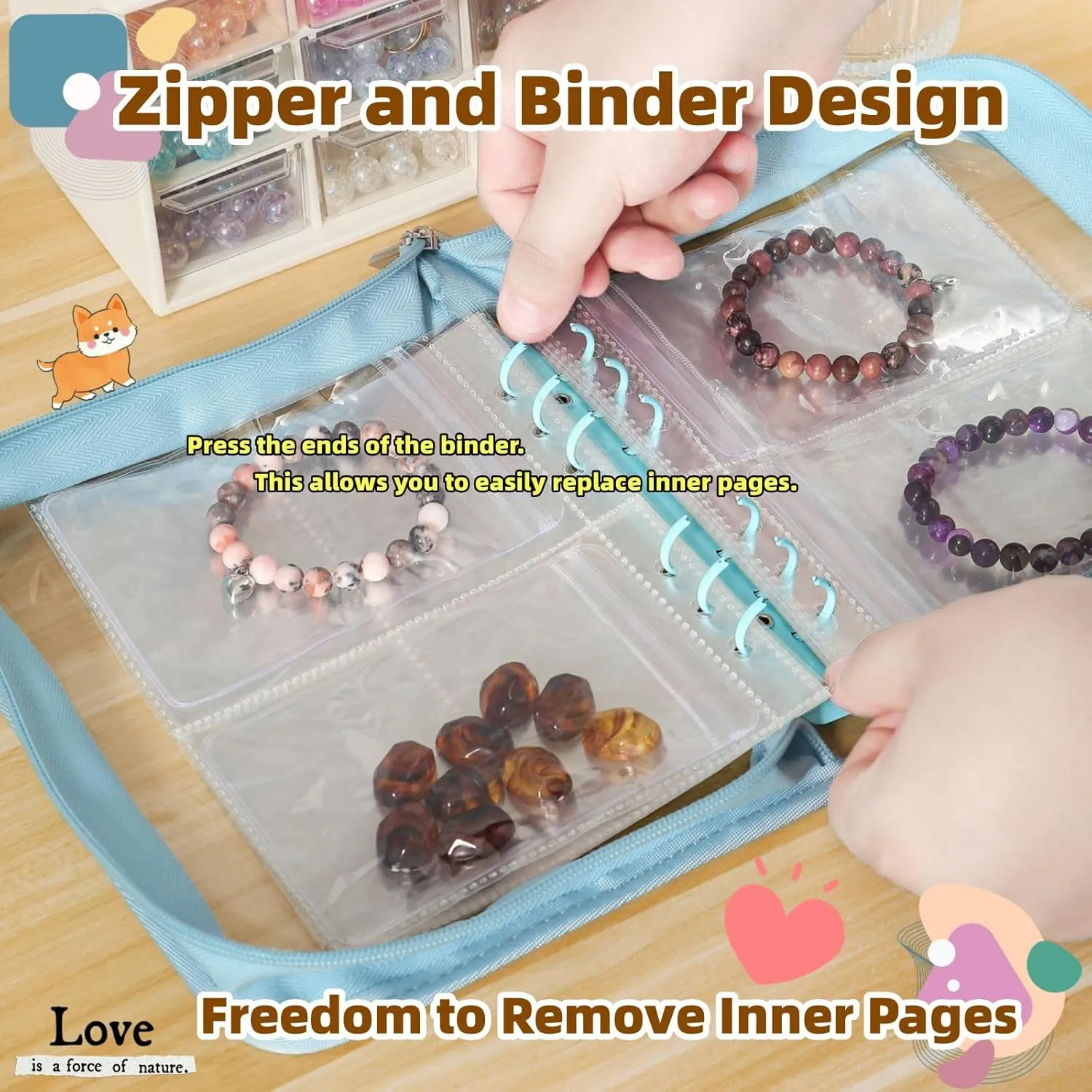 High Capacity Bracelet Storage Organizer Travel Jewelry Organizer Transparent Jewelry Storage Book for Earring, Necklace, Ring, With pvc Jewelry Pouches Zipper Bags
