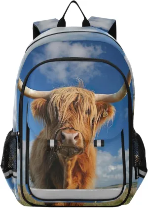 Highland Cattle Cow Print Backpack for Boys Middle-School Elementary Bookbags 20325058