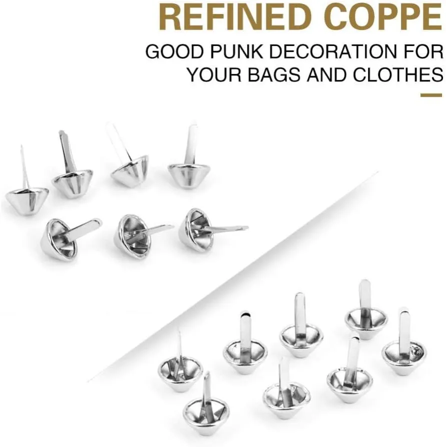 Hilitand 50Pcs Nailhead Studs, Purse Handbag Cone Feet Nailhead Stud Spike Leather Craft Supplies (15mm)