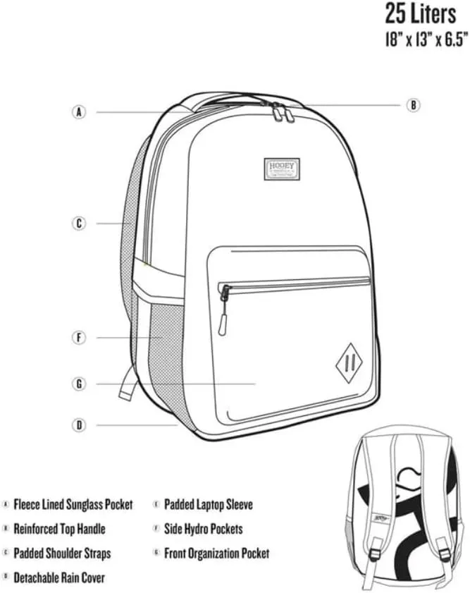 HOOEY "Recess 25 Liter School Hiking Backpack Rain Cover Hat Strap Laptop Sleeve Hydro Pockets (Tan/Red)