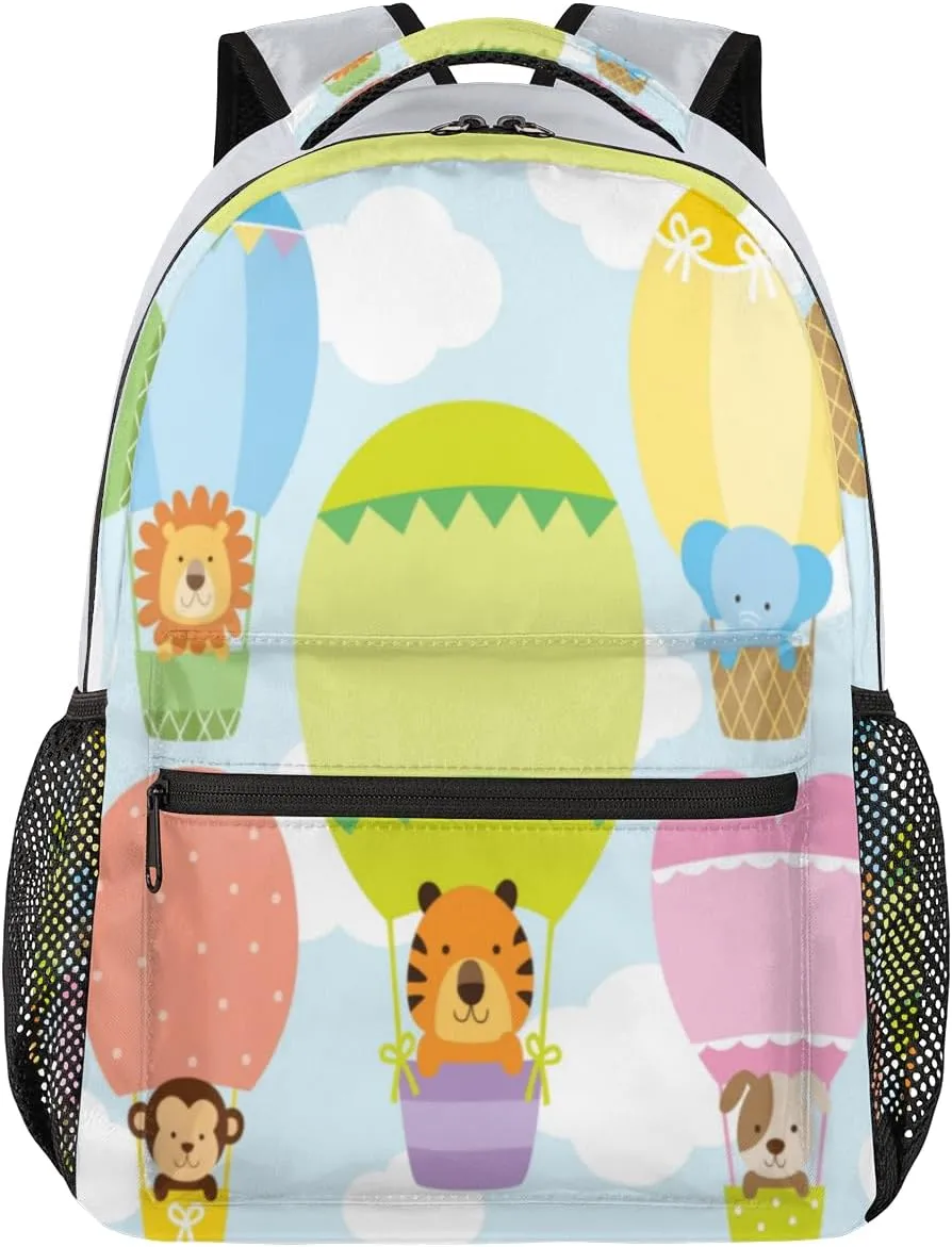 Hot Air Balloon Tiger Dog Travel Laptop Backpacks Lightweight Travel Hiking Camping Casual Daypack Backpack for Men Women Adults