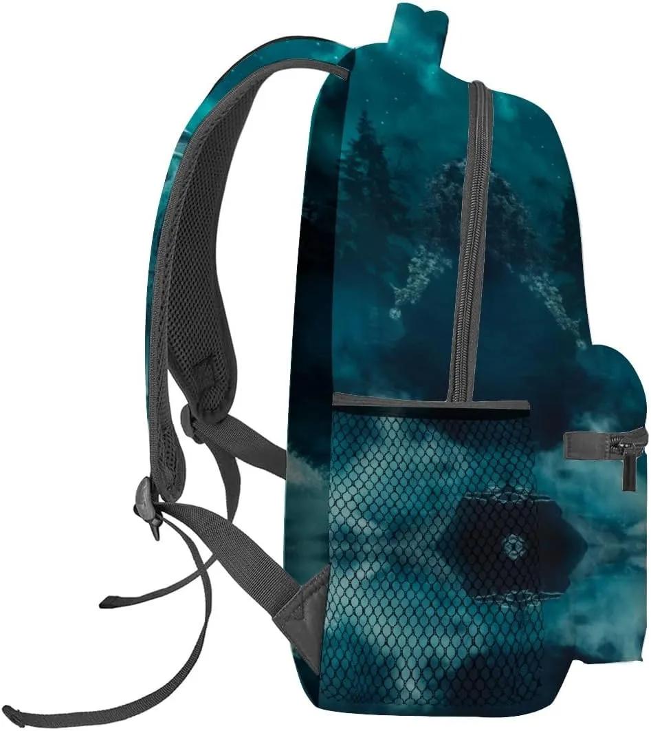Howling Wolf Moon Backpack Travel Backpacks Laptop Rucksack,School Bookbag for Women Kids Boys Girls,Animal Back Pack Accessories Bags,Ideal Gifts for Work, Outdoor Adventures