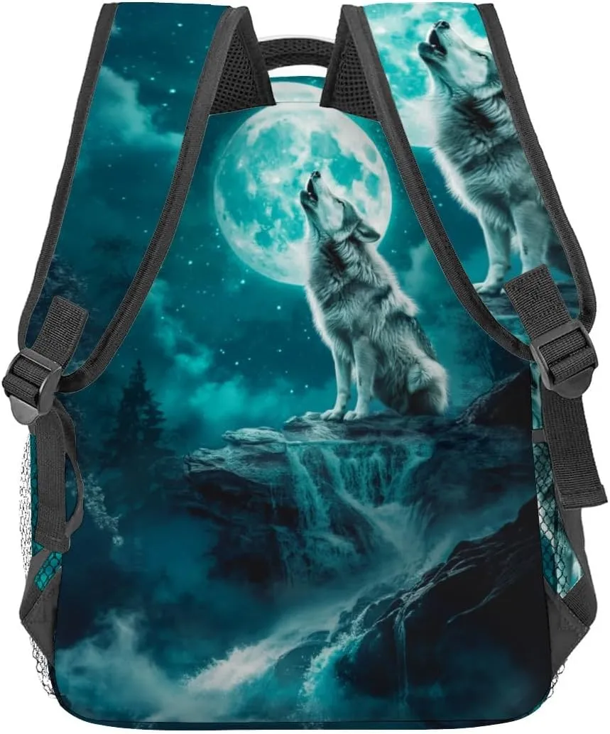 Howling Wolf Moon Backpack Travel Backpacks Laptop Rucksack,School Bookbag for Women Kids Boys Girls,Animal Back Pack Accessories Bags,Ideal Gifts for Work, Outdoor Adventures