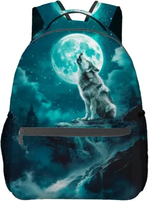 Howling Wolf Moon Backpack Travel Backpacks Laptop Rucksack,School Bookbag for Women Kids Boys Girls,Animal Back Pack Accessories Bags,Ideal Gifts for Work, Outdoor Adventures