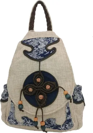 HUANGGUOSHU Women Cotton Woven Hippie Hemp Boho Canvas Embroidery Multi Pocket Retro Cute Backpack Wallet Backpack（Four leaf clover）