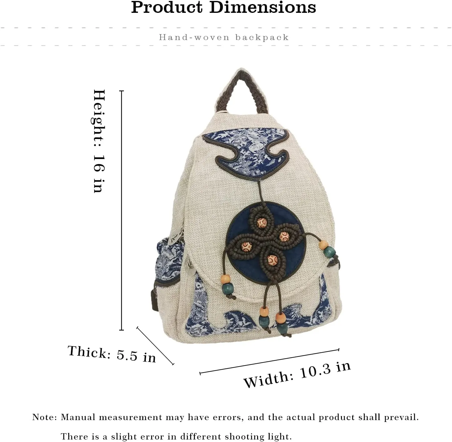 HUANGGUOSHU Women Cotton Woven Hippie Hemp Boho Canvas Embroidery Multi Pocket Retro Cute Backpack Wallet Backpack（Four leaf clover）